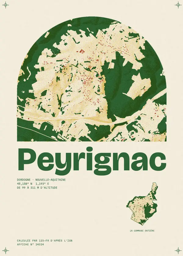 Affiche de Peyrignac, calculée par 123-fr d'après l'IGN