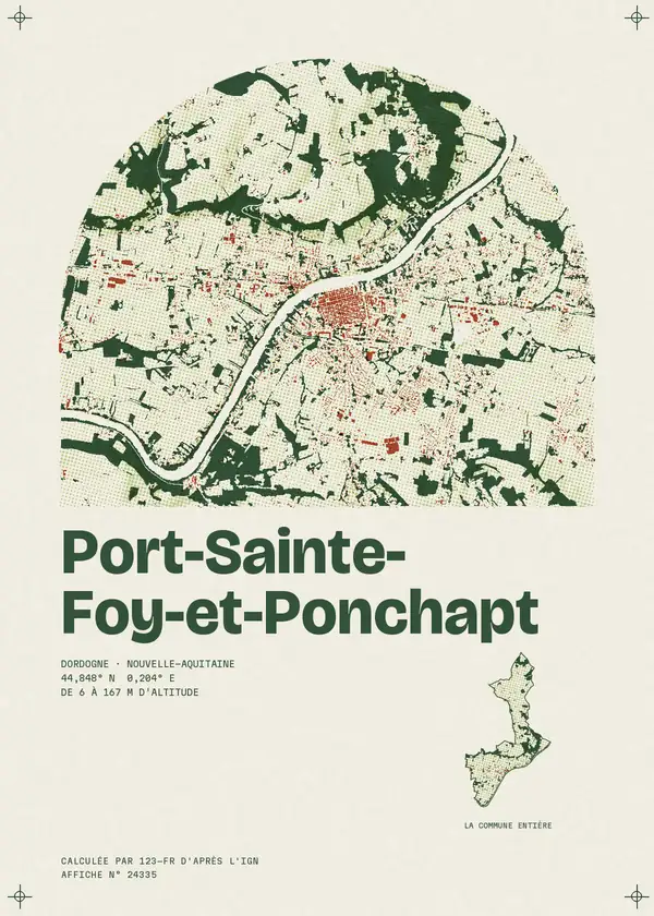Affiche de Port-Sainte-Foy-et-Ponchapt, calculée par 123-fr d'après l'IGN