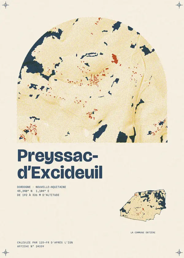 Affiche de Preyssac-d'Excideuil, calculée par 123-fr d'après l'IGN