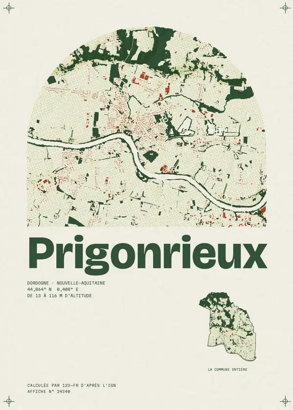 Affiche de Prigonrieux, calculée par 123-fr d'après l'IGN