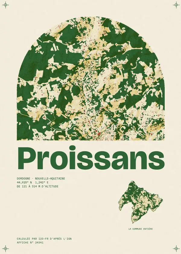 Affiche de Proissans, calculée d'après l'IGN