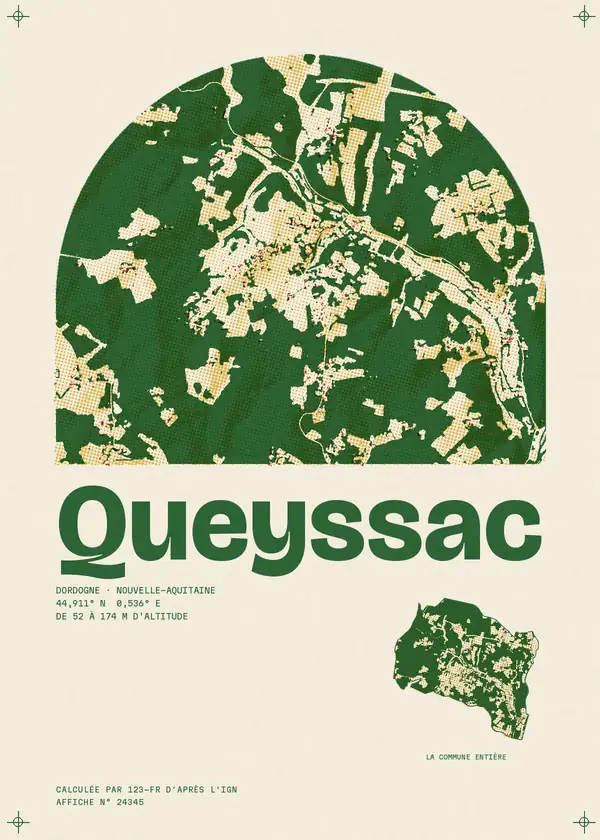 Affiche de Queyssac, calculée par 123-fr d'après l'IGN