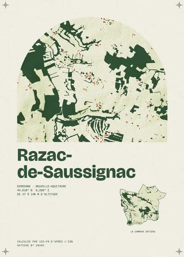Affiche de Razac-de-Saussignac, calculée par 123-fr d'après l'IGN