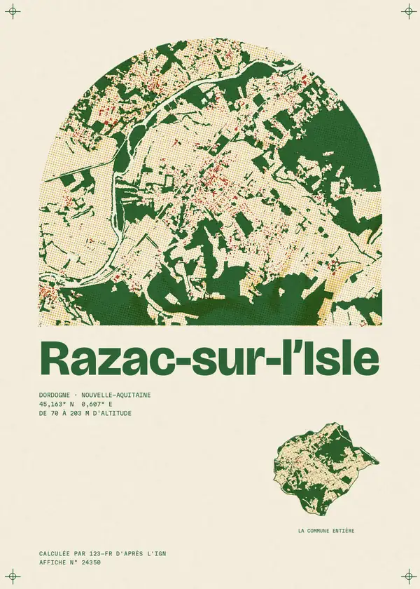 Affiche de Razac-sur-l'Isle, calculée par 123-fr d'après l'IGN