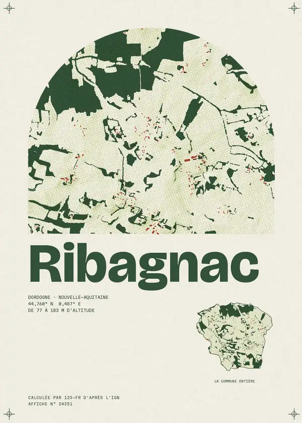 Affiche de Ribagnac, calculée par 123-fr d'après l'IGN