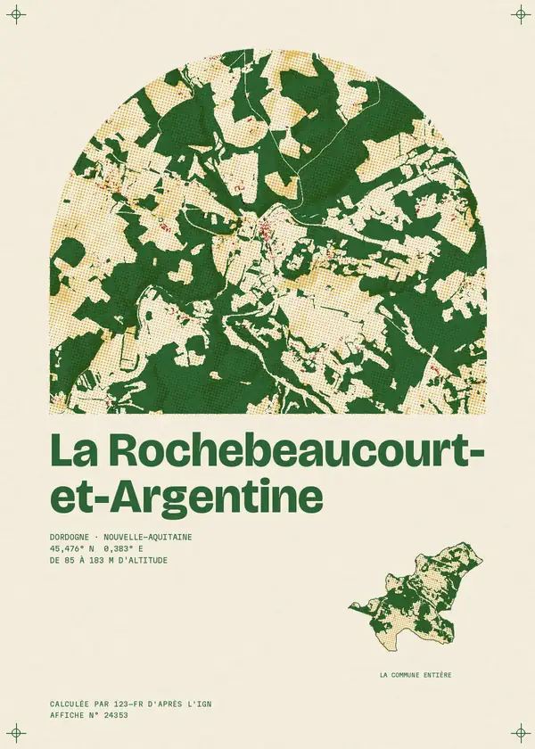 Affiche de La Rochebeaucourt-et-Argentine, calculée par 123-fr d'après l'IGN