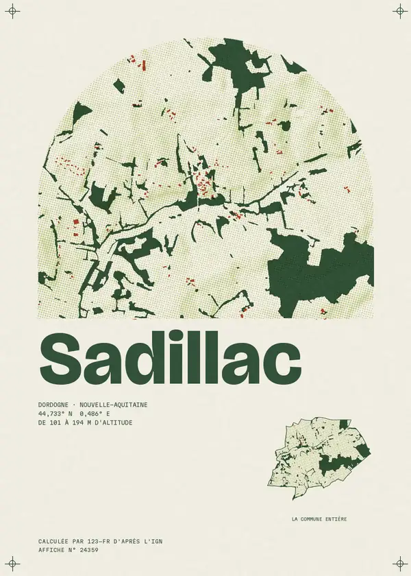 Affiche de Sadillac, calculée par 123-fr d'après l'IGN