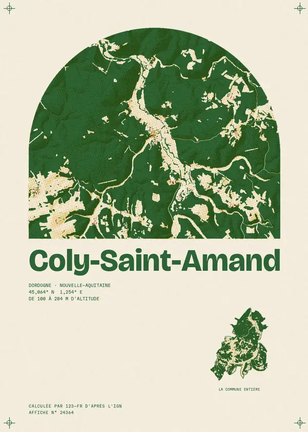 Affiche de Coly-Saint-Amand, calculée par 123-fr d'après l'IGN