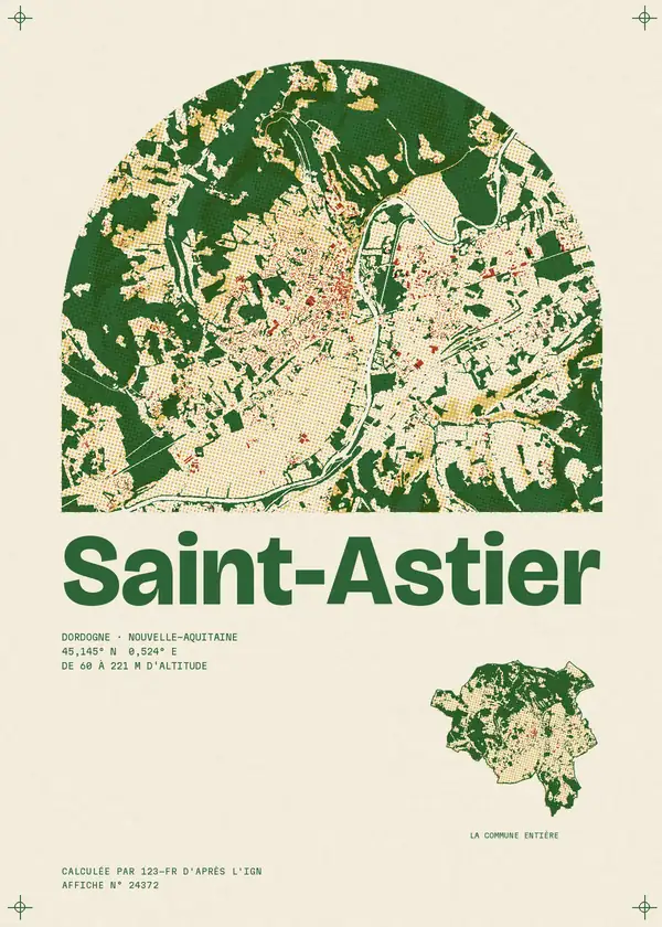 Affiche de Saint-Astier, calculée par 123-fr d'après l'IGN