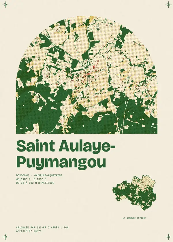 Affiche de Saint Aulaye-Puymangou, calculée par 123-fr d'après l'IGN