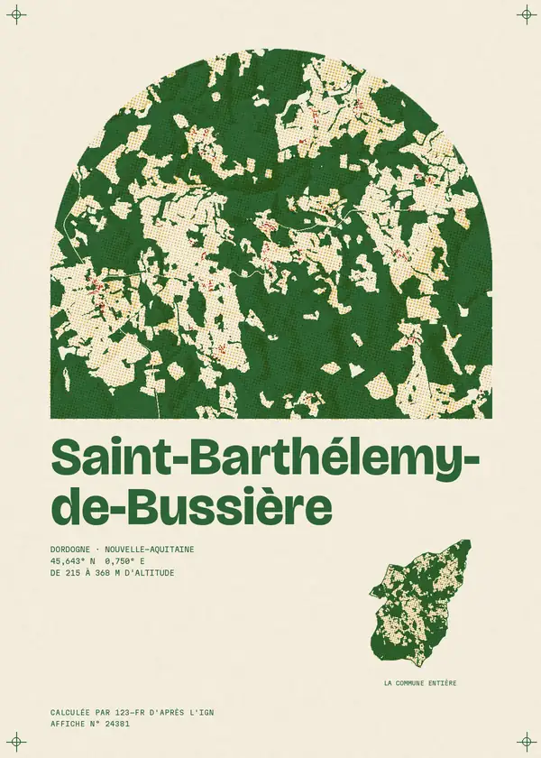 Affiche de Saint-Barthélemy-de-Bussière, calculée par 123-fr d'après l'IGN