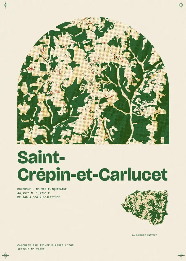 Affiche de Saint-Crépin-et-Carlucet, calculée par 123-fr d'après l'IGN