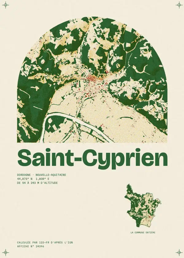 Affiche de Saint-Cyprien, calculée par 123-fr d'après l'IGN