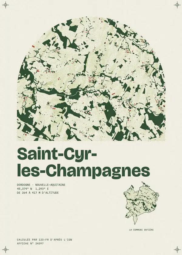 Affiche de Saint-Cyr-les-Champagnes, calculée par 123-fr d'après l'IGN