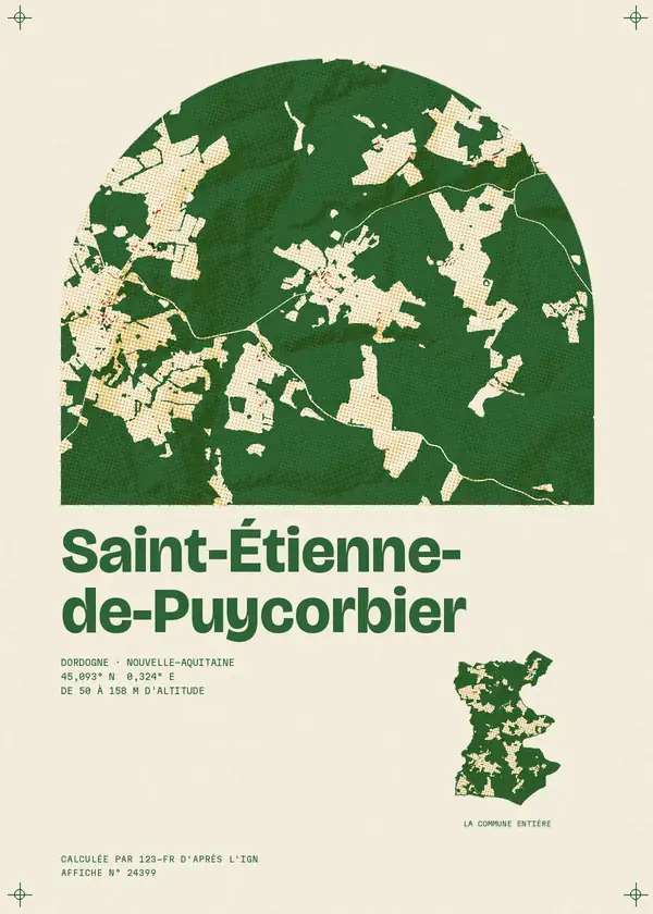 Affiche de Saint-Étienne-de-Puycorbier, calculée par 123-fr d'après l'IGN