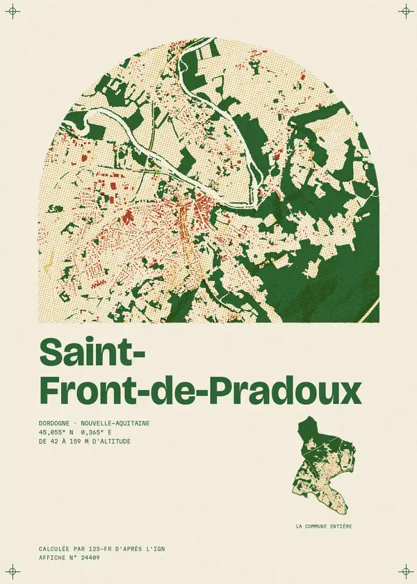 Affiche de Saint-Front-de-Pradoux, calculée par 123-fr d'après l'IGN