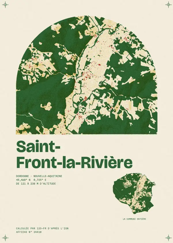 Affiche de Saint-Front-la-Rivière, calculée par 123-fr d'après l'IGN