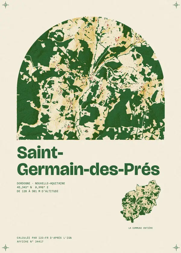 Affiche de Saint-Germain-des-Prés, calculée par 123-fr d'après l'IGN