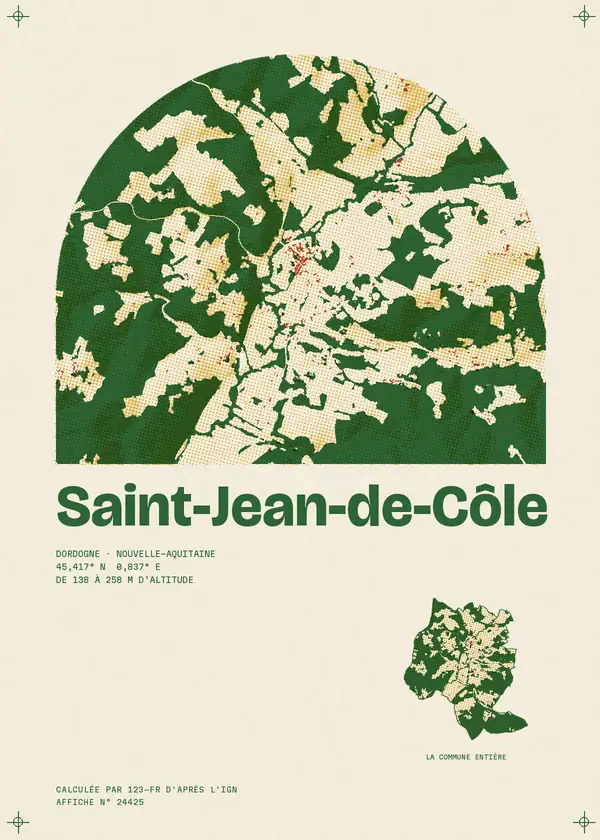 Affiche de Saint-Jean-de-Côle, calculée par 123-fr d'après l'IGN