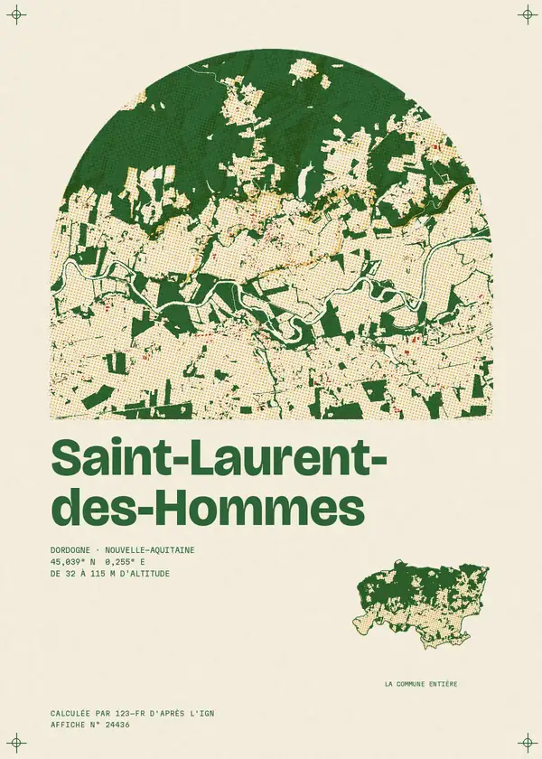 Affiche de Saint-Laurent-des-Hommes, calculée par 123-fr d'après l'IGN