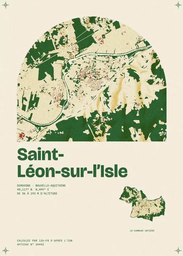 Affiche de Saint-Léon-sur-l'Isle, calculée par 123-fr d'après l'IGN