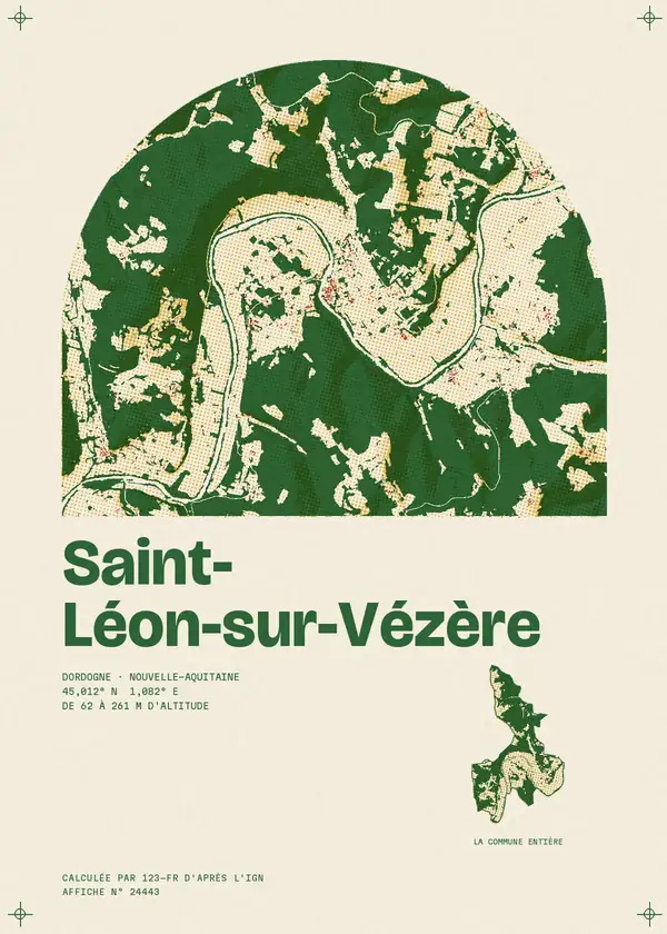 Affiche de Saint-Léon-sur-Vézère, calculée par 123-fr d'après l'IGN