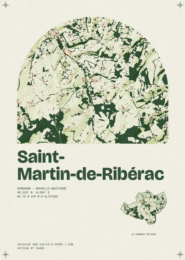Affiche de Saint-Martin-de-Ribérac, calculée par 123-fr d'après l'IGN