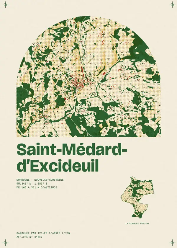 Affiche de Saint-Médard-d'Excideuil, calculée par 123-fr d'après l'IGN