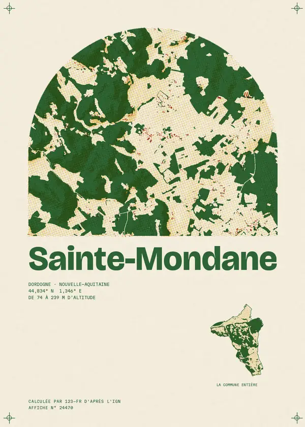 Affiche de Sainte-Mondane, calculée par 123-fr d'après l'IGN