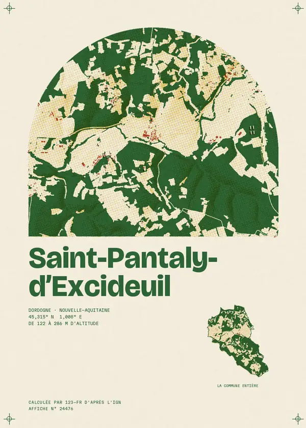 Affiche de Saint-Pantaly-d'Excideuil, calculée par 123-fr d'après l'IGN