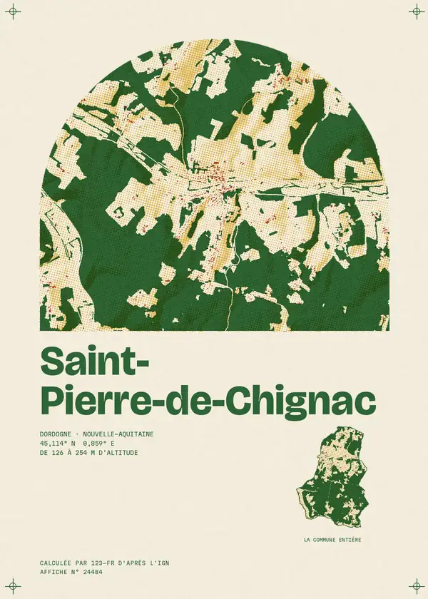 Affiche de Saint-Pierre-de-Chignac, calculée par 123-fr d'après l'IGN