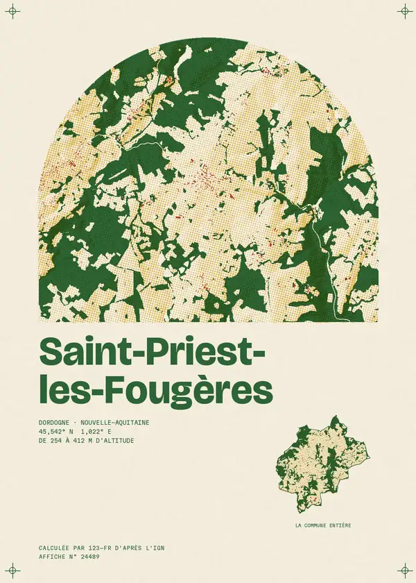 Affiche de Saint-Priest-les-Fougères, calculée par 123-fr d'après l'IGN