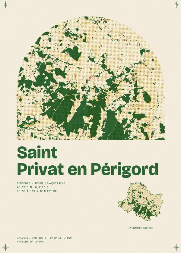 Affiche de Saint Privat en Périgord, calculée par 123-fr d'après l'IGN
