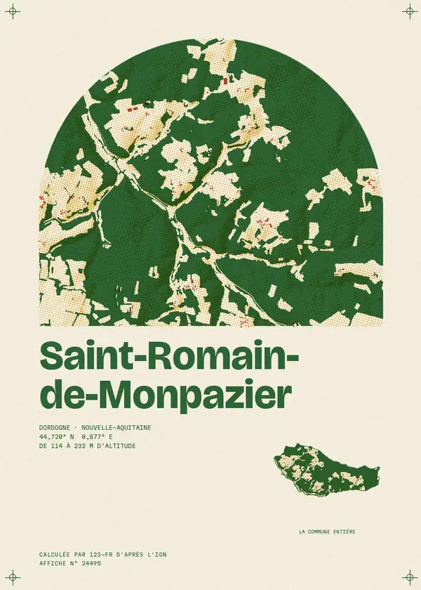 Affiche de Saint-Romain-de-Monpazier, calculée par 123-fr d'après l'IGN