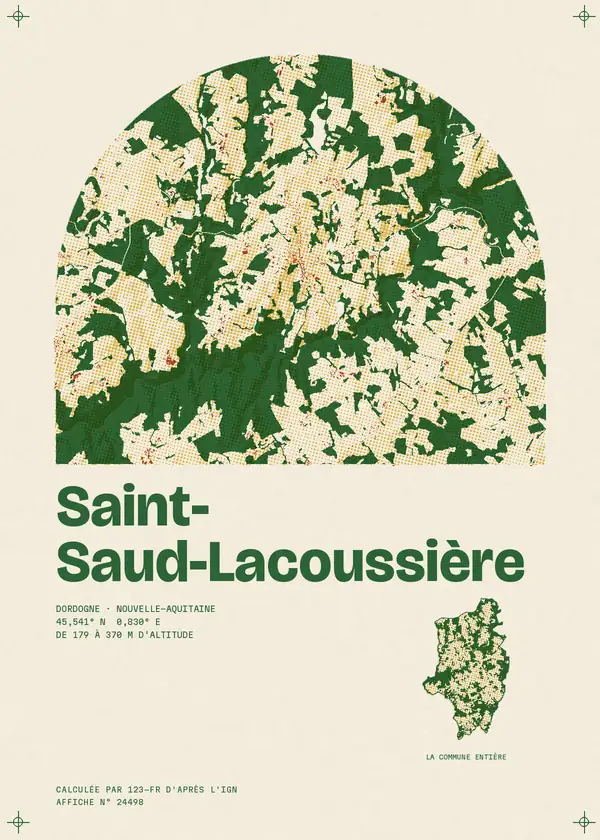 Affiche de Saint-Saud-Lacoussière, calculée par 123-fr d'après l'IGN
