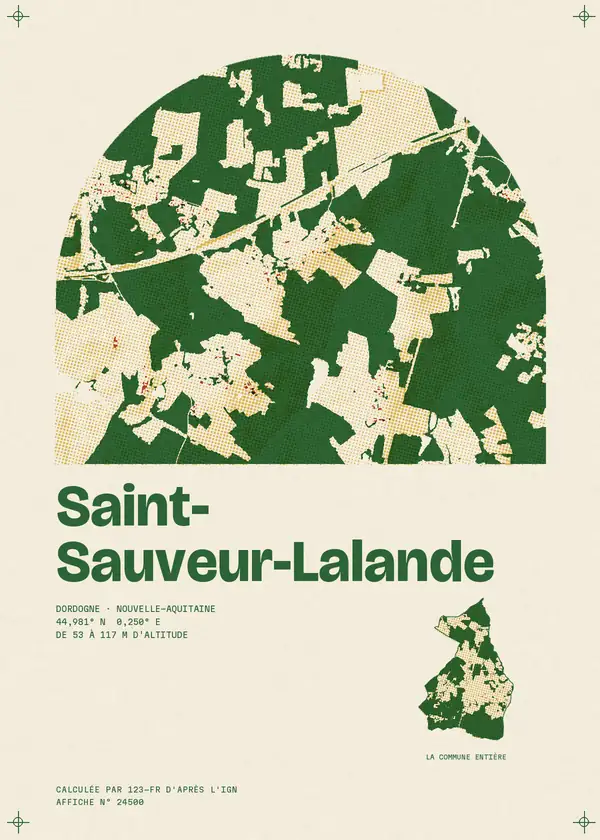 Affiche de Saint-Sauveur-Lalande, calculée par 123-fr d'après l'IGN