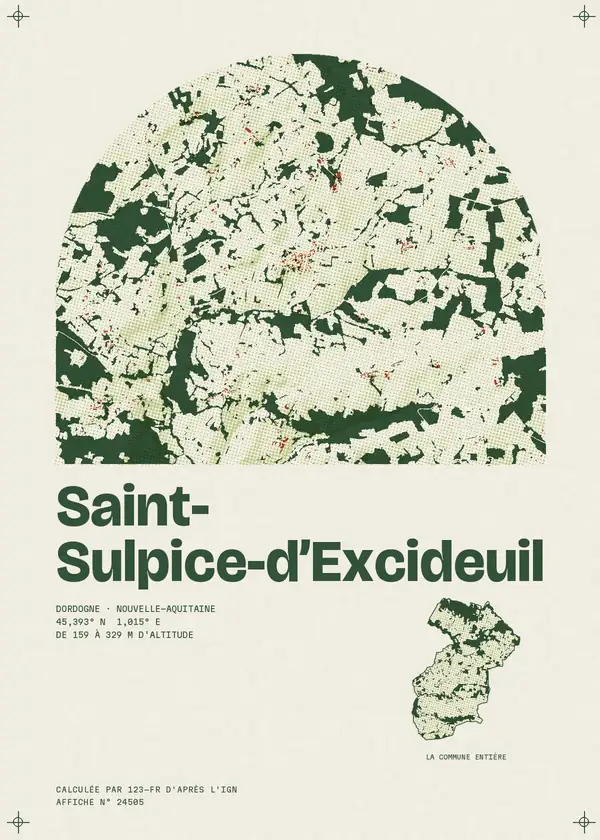 Affiche de Saint-Sulpice-d'Excideuil, calculée par 123-fr d'après l'IGN
