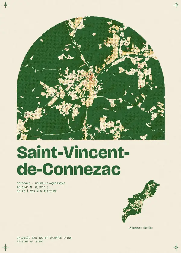 Affiche de Saint-Vincent-de-Connezac, calculée par 123-fr d'après l'IGN