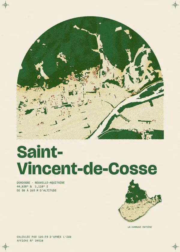 Affiche de Saint-Vincent-de-Cosse, calculée par 123-fr d'après l'IGN