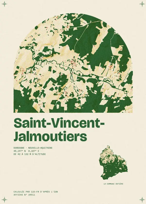 Affiche de Saint-Vincent-Jalmoutiers, calculée par 123-fr d'après l'IGN