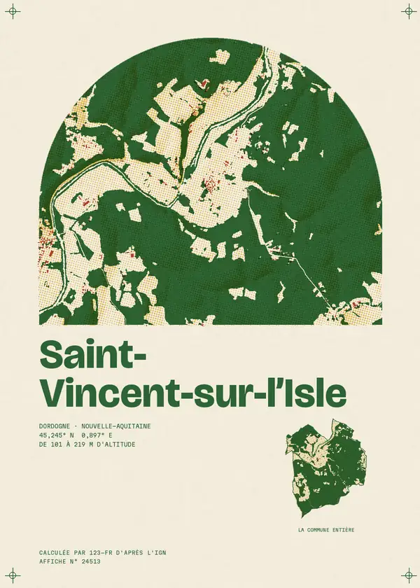Affiche de Saint-Vincent-sur-l'Isle, calculée par 123-fr d'après l'IGN