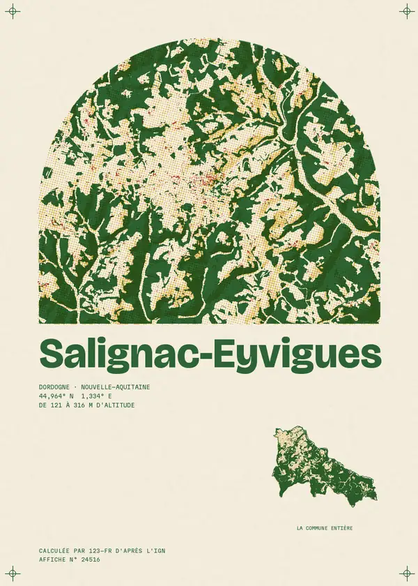 Affiche de Salignac-Eyvigues, calculée par 123-fr d'après l'IGN
