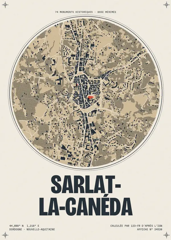 Affiche de Sarlat-la-Canéda, calculée par 123-fr d'après l'IGN