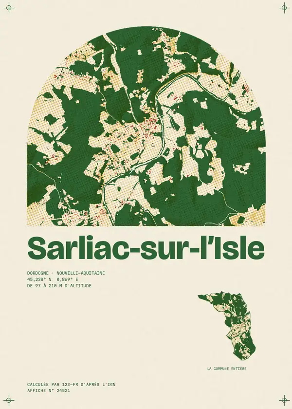 Affiche de Sarliac-sur-l'Isle, calculée par 123-fr d'après l'IGN