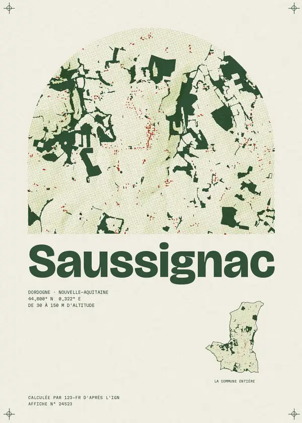 Affiche de Saussignac, calculée par 123-fr d'après l'IGN