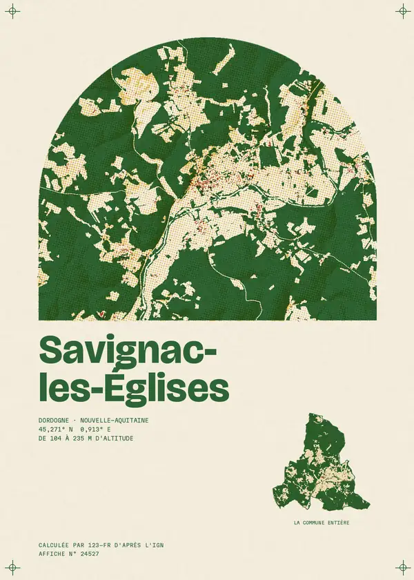 Affiche de Savignac-les-Églises, calculée par 123-fr d'après l'IGN