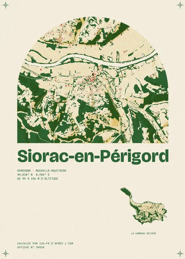 Affiche de Siorac-en-Périgord, calculée par 123-fr d'après l'IGN