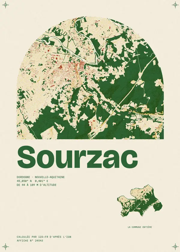 Affiche de Sourzac, calculée par 123-fr d'après l'IGN