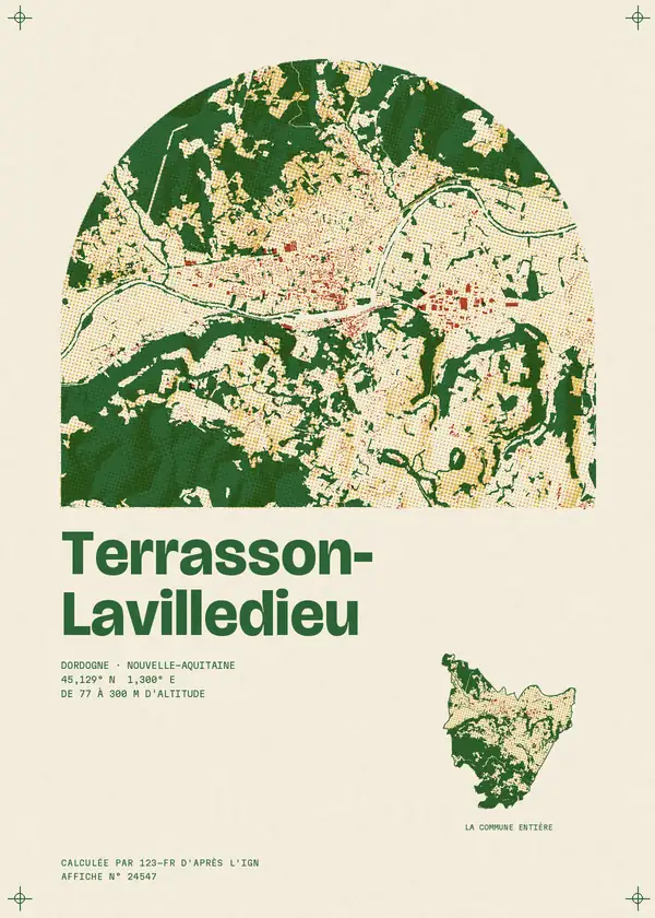 Affiche de Terrasson-Lavilledieu, calculée par 123-fr d'après l'IGN