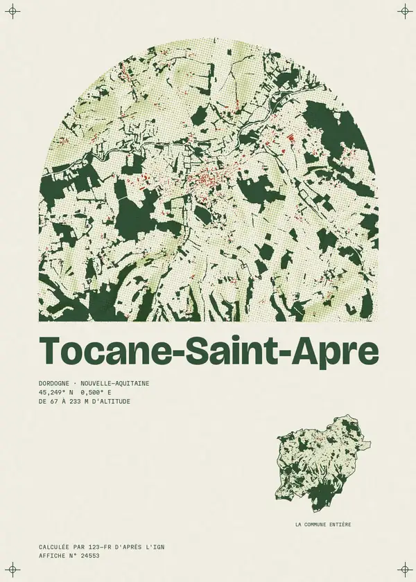 Affiche de Tocane-Saint-Apre, calculée par 123-fr d'après l'IGN